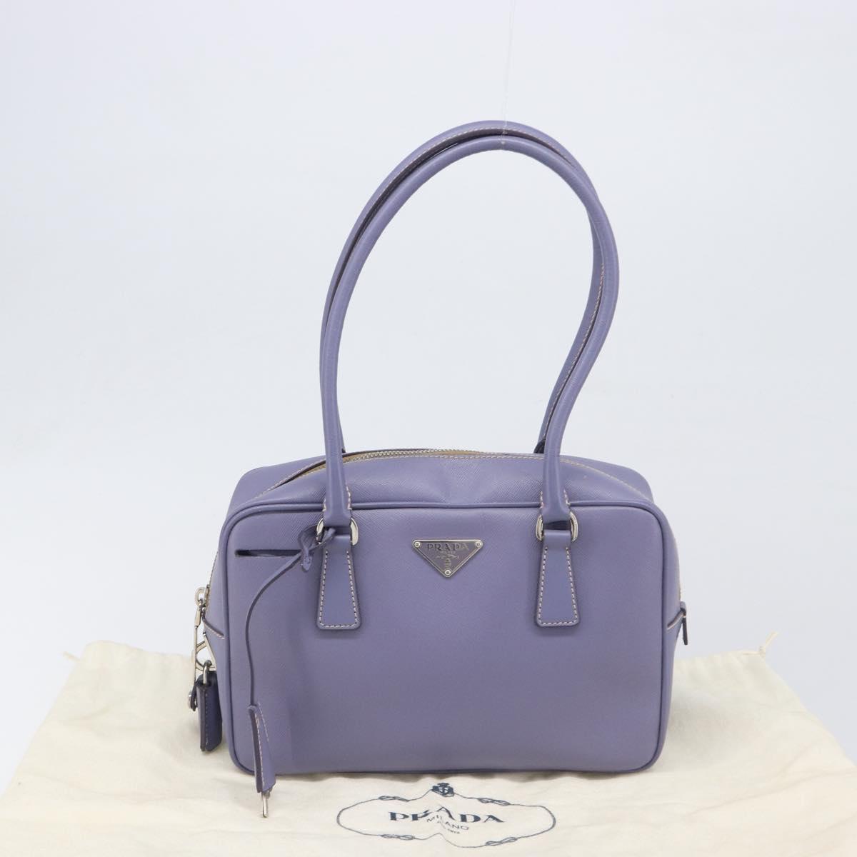 PRADA Hand Bag Saffiano leather Purple Silver Auth yk20752A