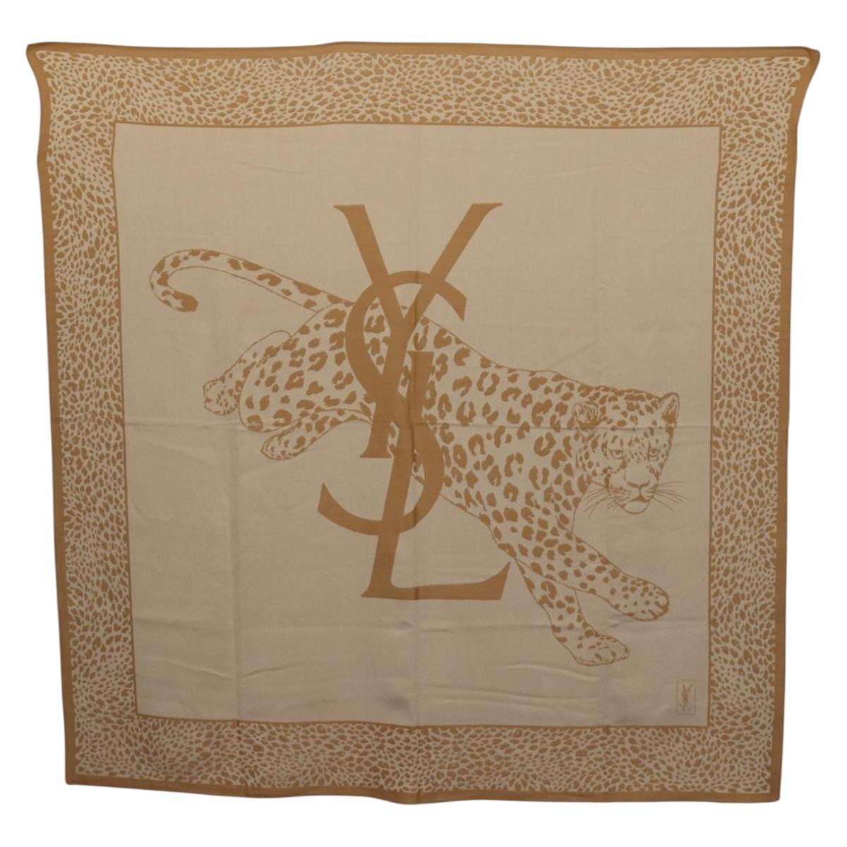 SAINT LAURENT Animal Pattern Stole Wool Beige Auth yk20756