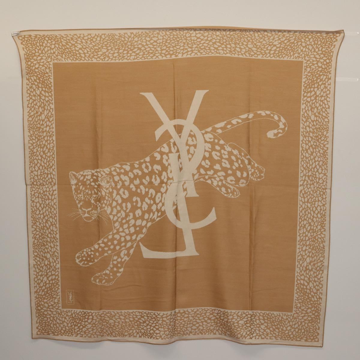 SAINT LAURENT Animal Pattern Stole Wool Beige Auth yk20756