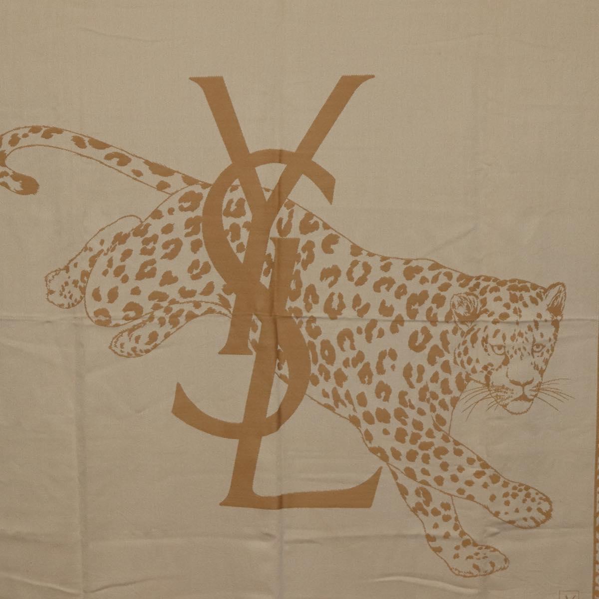 SAINT LAURENT Animal Pattern Stole Wool Beige Auth yk20756