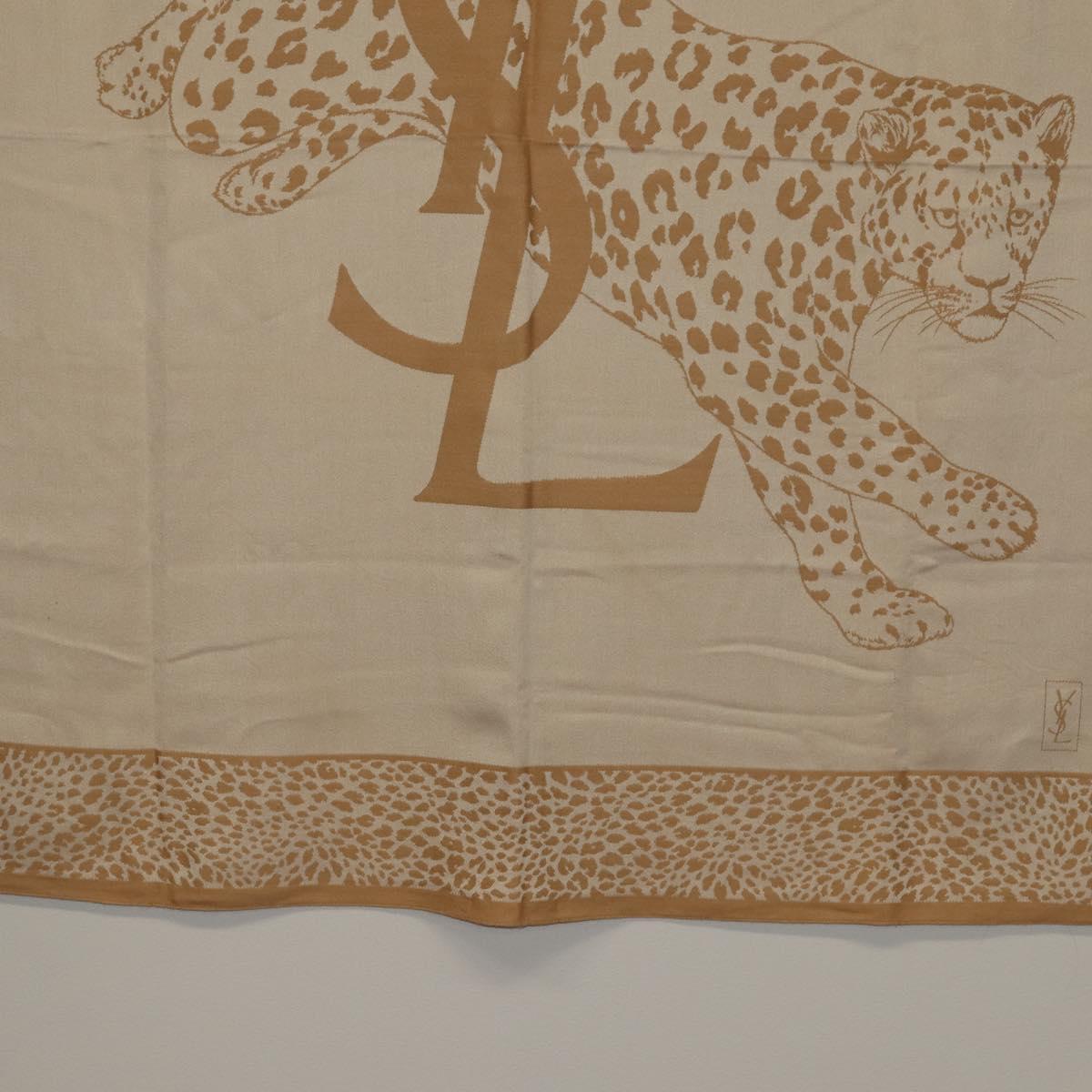 SAINT LAURENT Animal Pattern Stole Wool Beige Auth yk20756