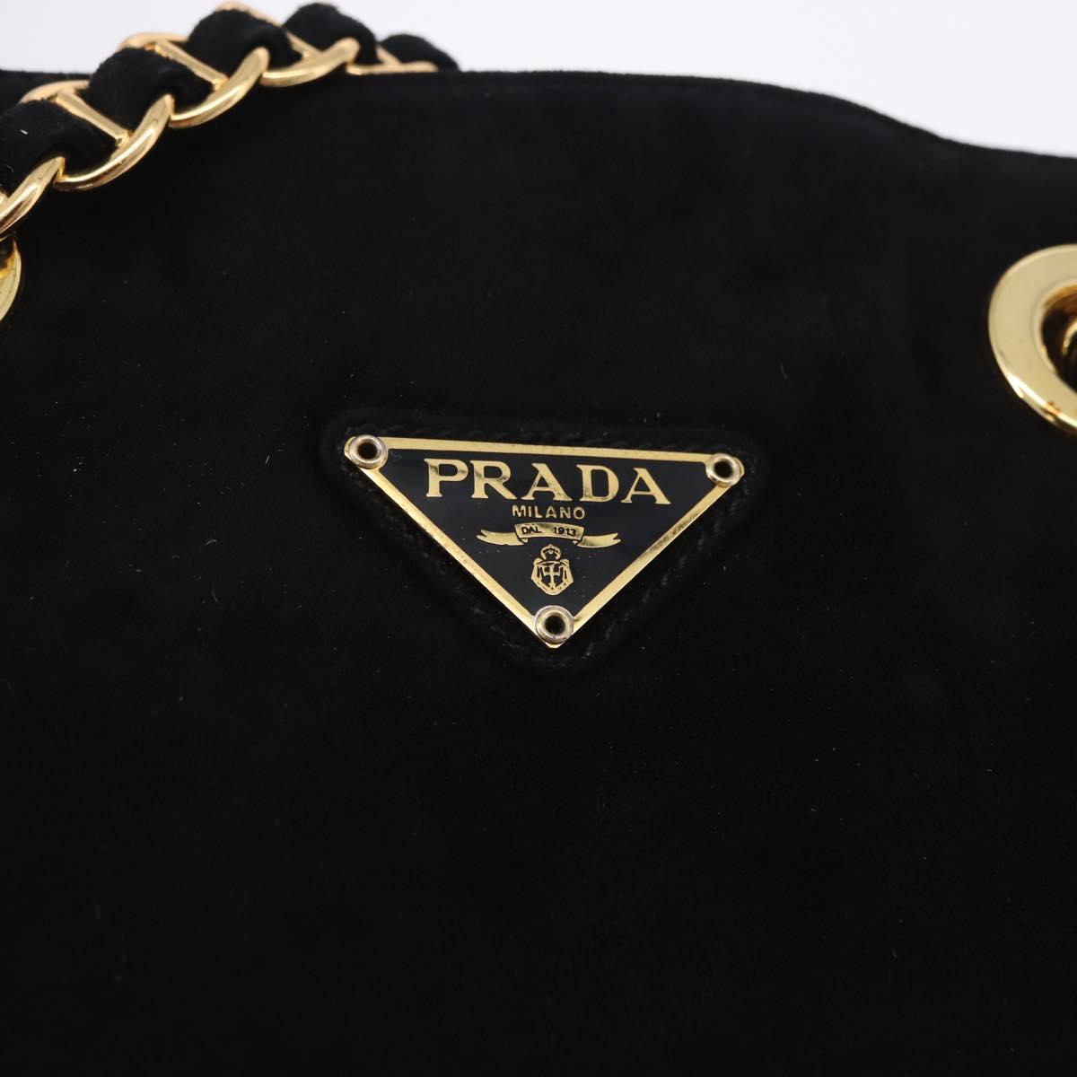 PRADA Chain Shoulder Bag Suede Black Gold Auth yk20760V
