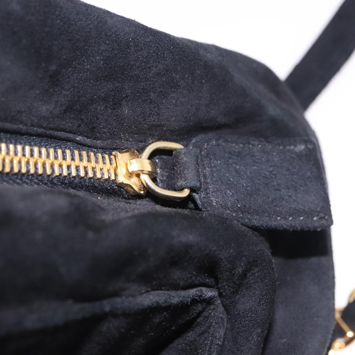 PRADA Chain Shoulder Bag Suede Black Gold Auth yk20760V