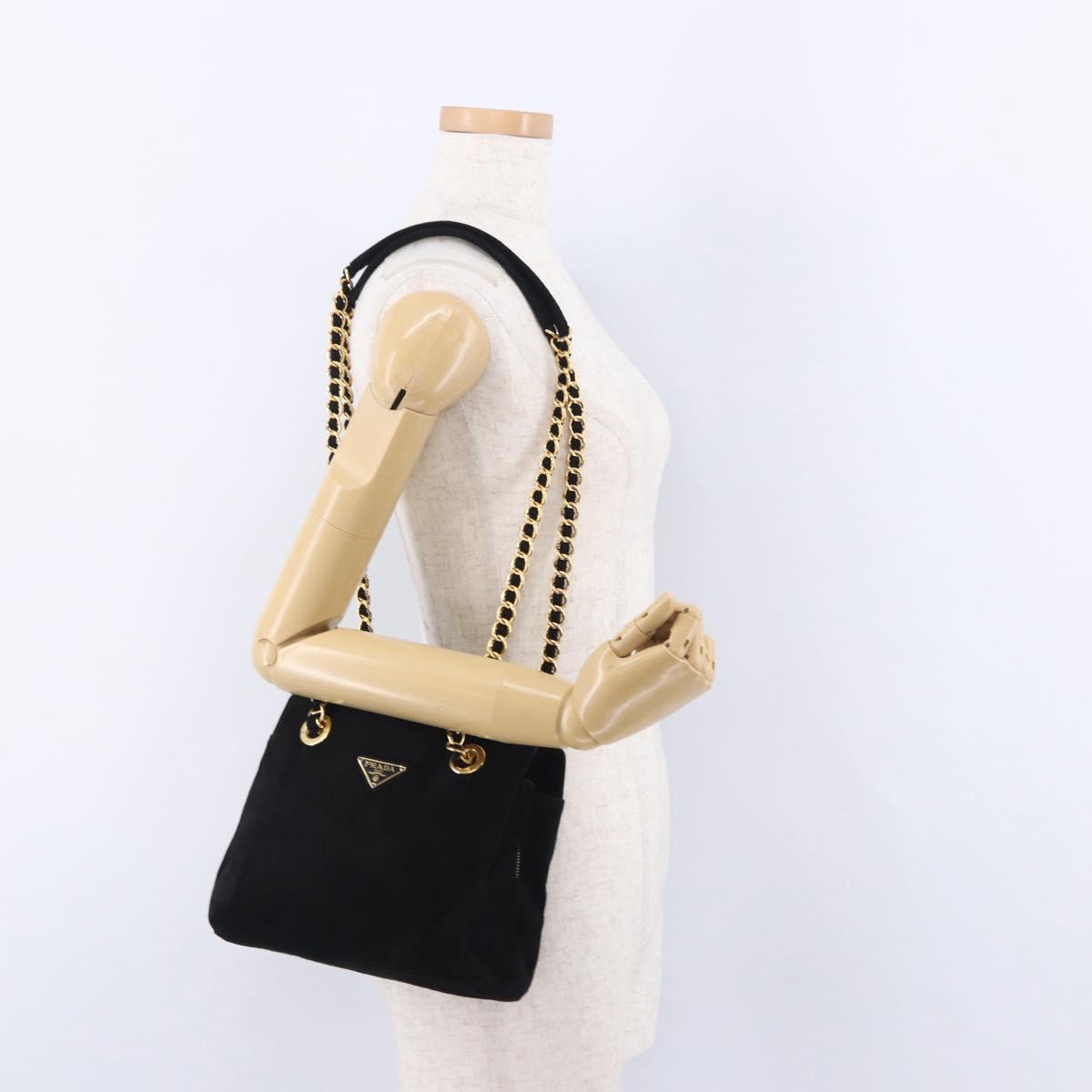 PRADA Chain Shoulder Bag Suede Black Gold Auth yk20760V