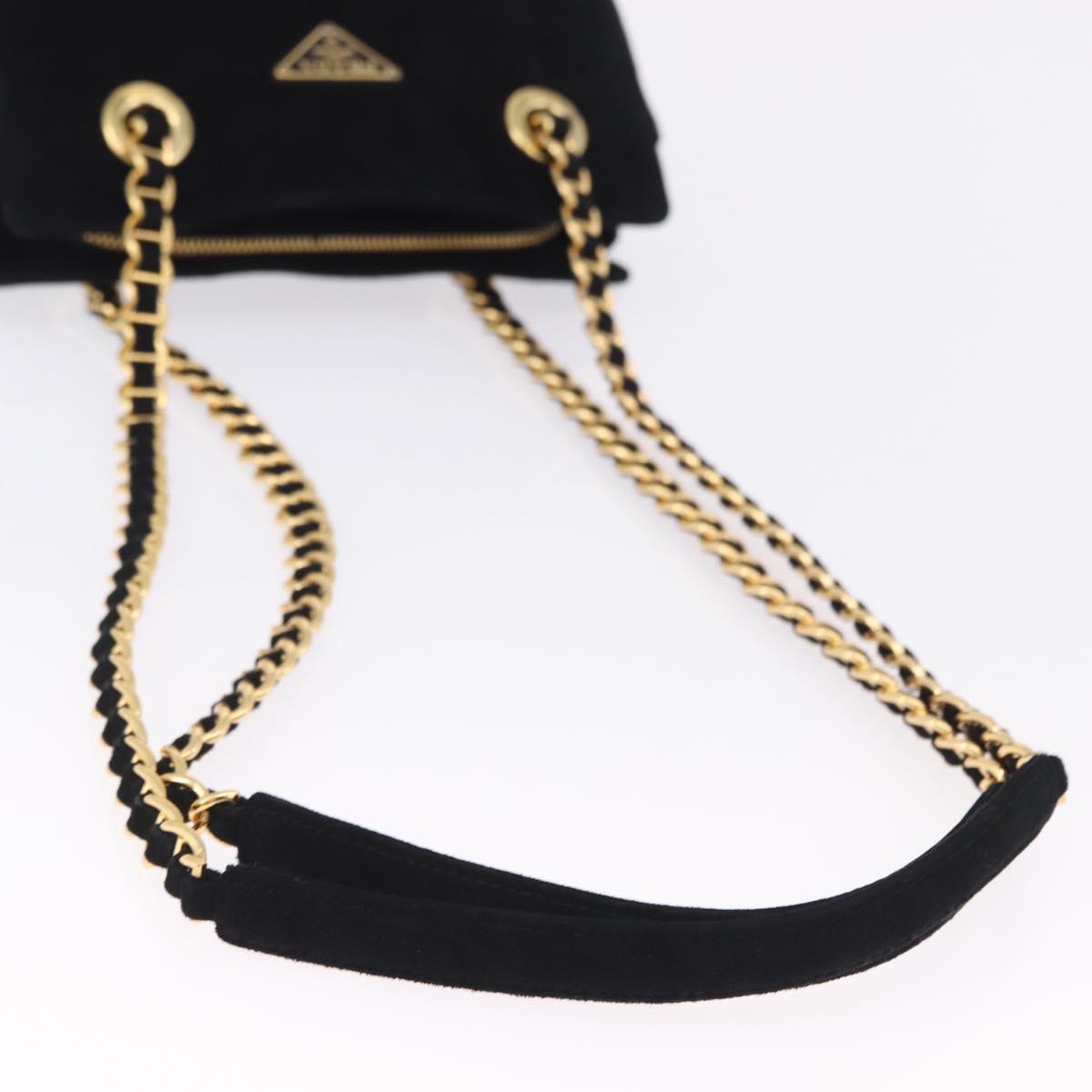 PRADA Chain Shoulder Bag Suede Black Gold Auth yk20760V