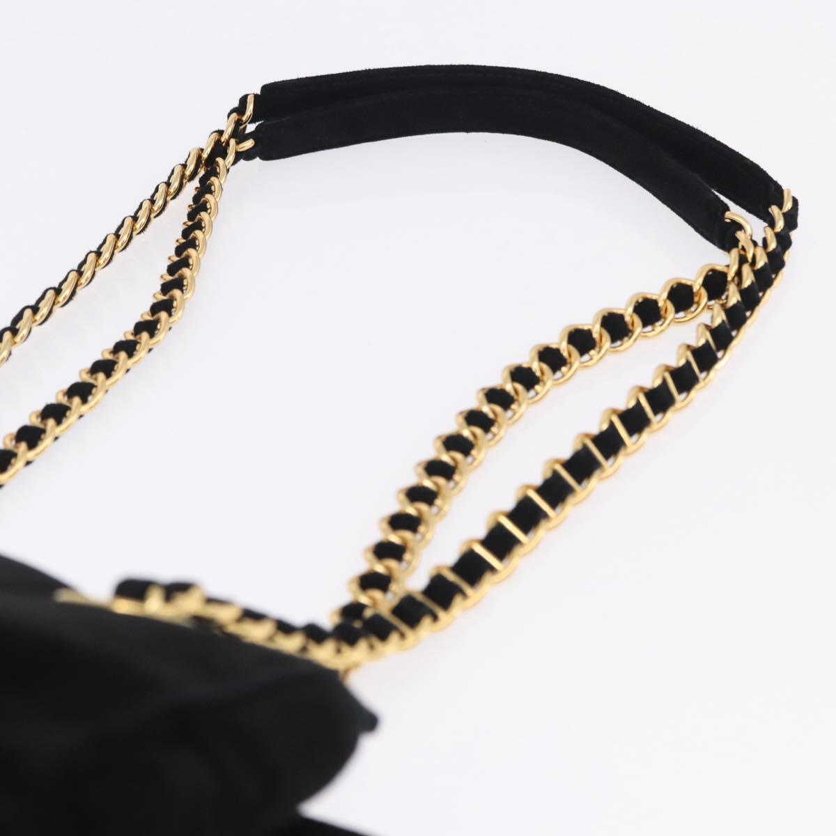 PRADA Chain Shoulder Bag Suede Black Gold Auth yk20760V