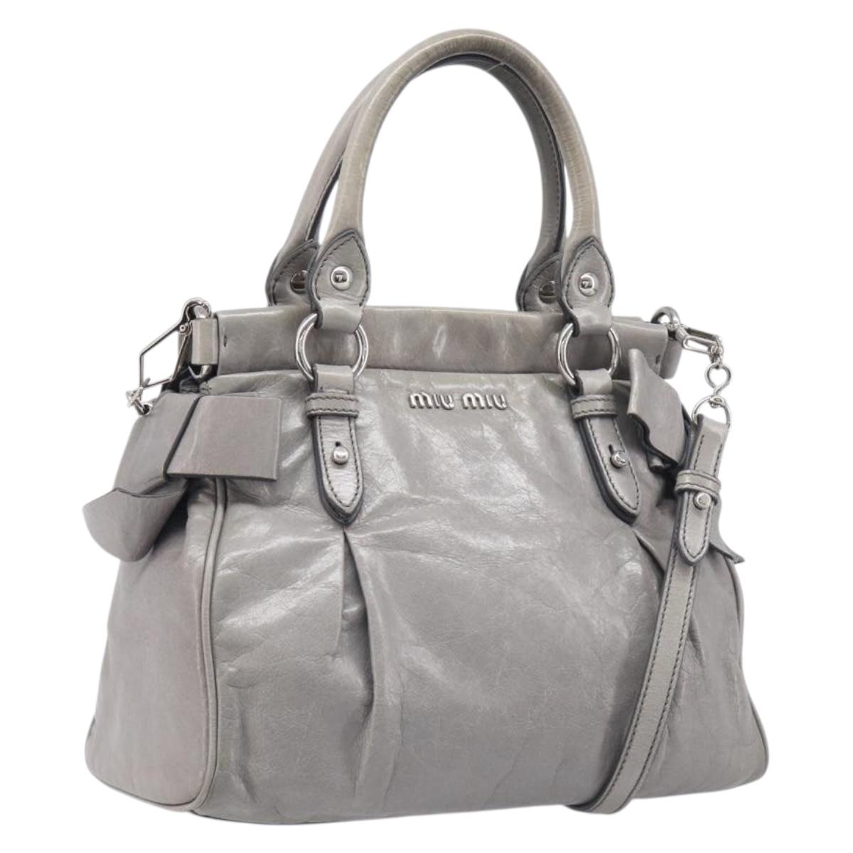 Miu Miu Hand Bag Leather 2way Gray Silver Auth yk20762M