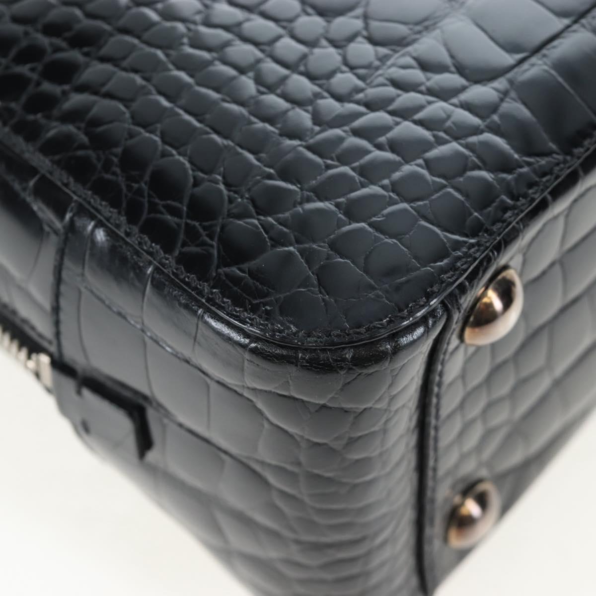 PRADA Hand Bag Embossed Leather Black Silver Auth yk20763SAM