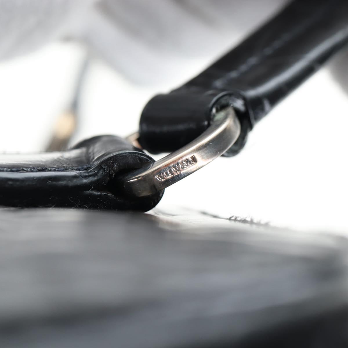 PRADA Hand Bag Embossed Leather Black Silver Auth yk20763SAM