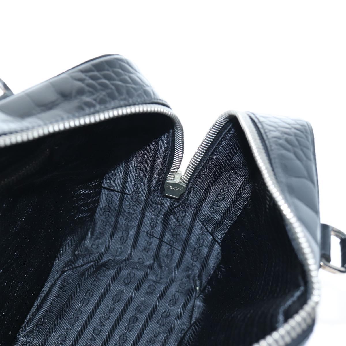 PRADA Hand Bag Embossed Leather Black Silver Auth yk20763SAM