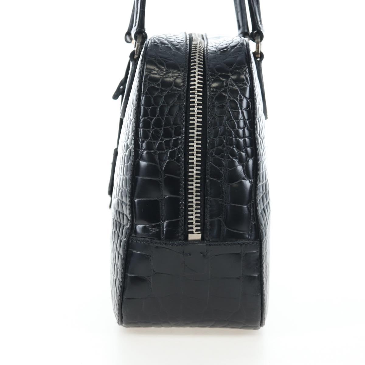PRADA Hand Bag Embossed Leather Black Silver Auth yk20763SAM