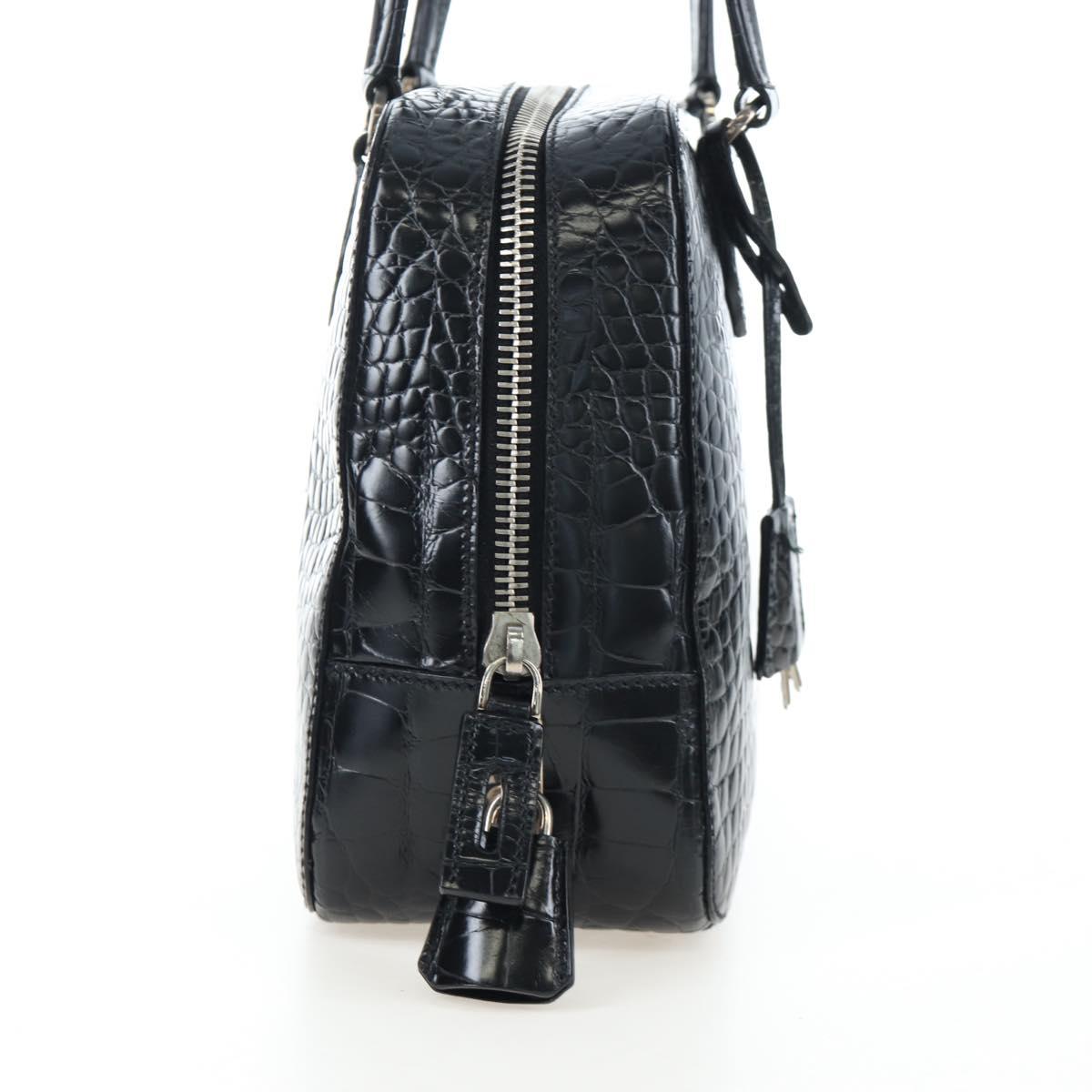 PRADA Hand Bag Embossed Leather Black Silver Auth yk20763SAM
