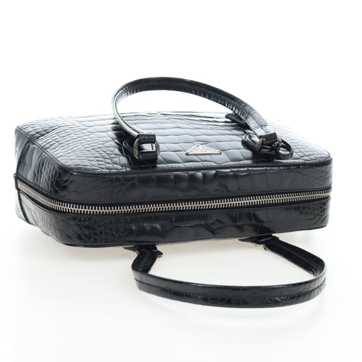 PRADA Hand Bag Embossed Leather Black Silver Auth yk20763SAM