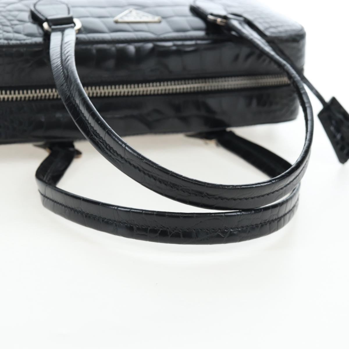 PRADA Hand Bag Embossed Leather Black Silver Auth yk20763SAM