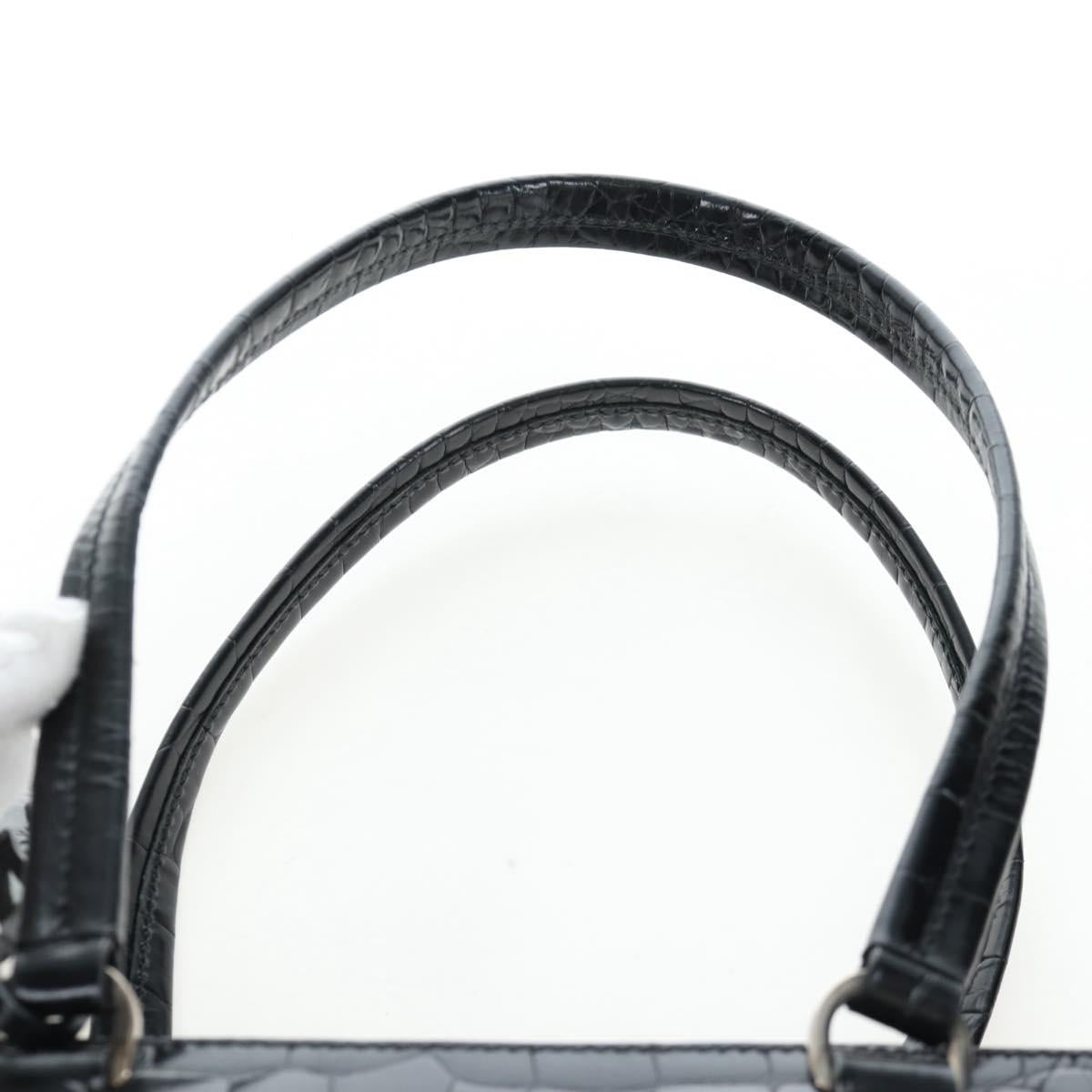 PRADA Hand Bag Embossed Leather Black Silver Auth yk20763SAM