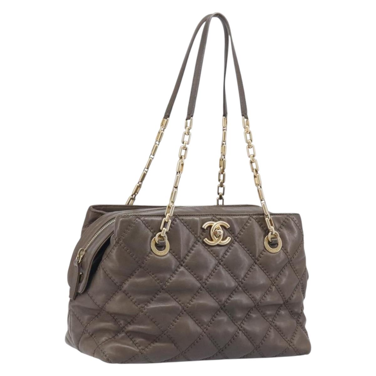 CHANEL Wild Stitch Chain Shoulder Bag Leather Brown Gold CC Auth yk20765V