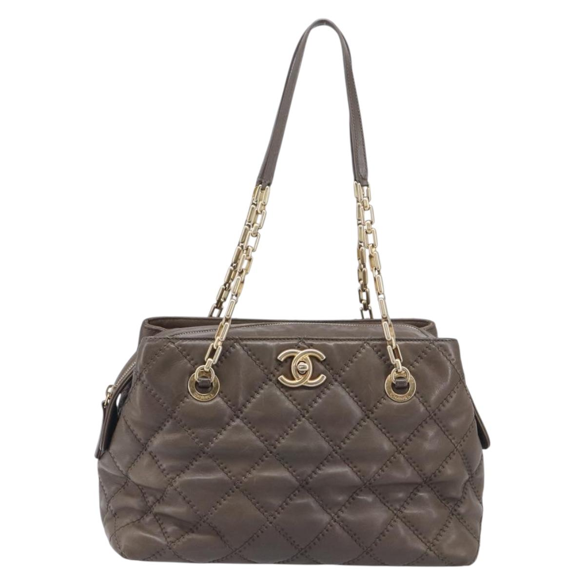 CHANEL Wild Stitch Chain Shoulder Bag Leather Brown Gold CC Auth yk20765V