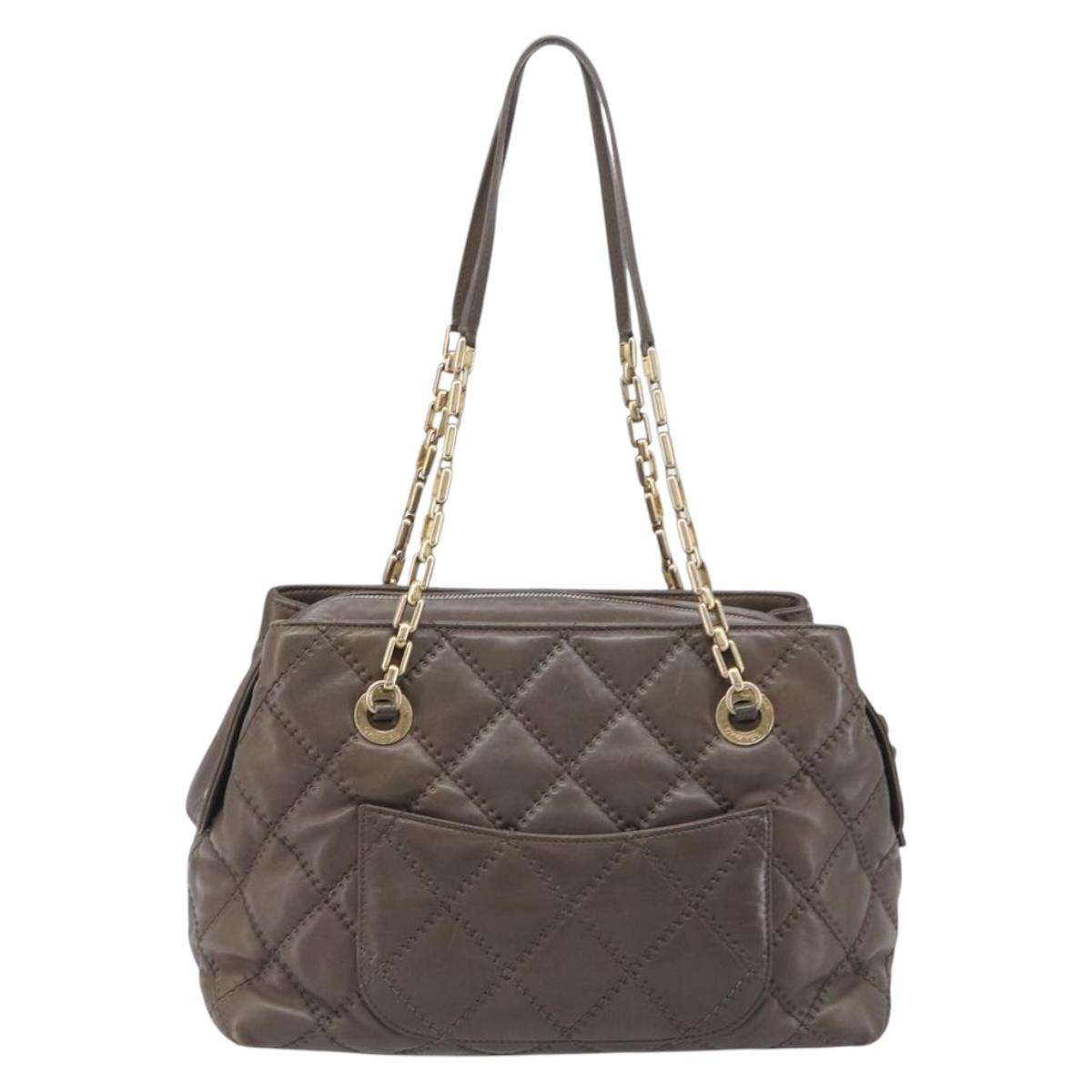 CHANEL Wild Stitch Chain Shoulder Bag Leather Brown Gold CC Auth yk20765V