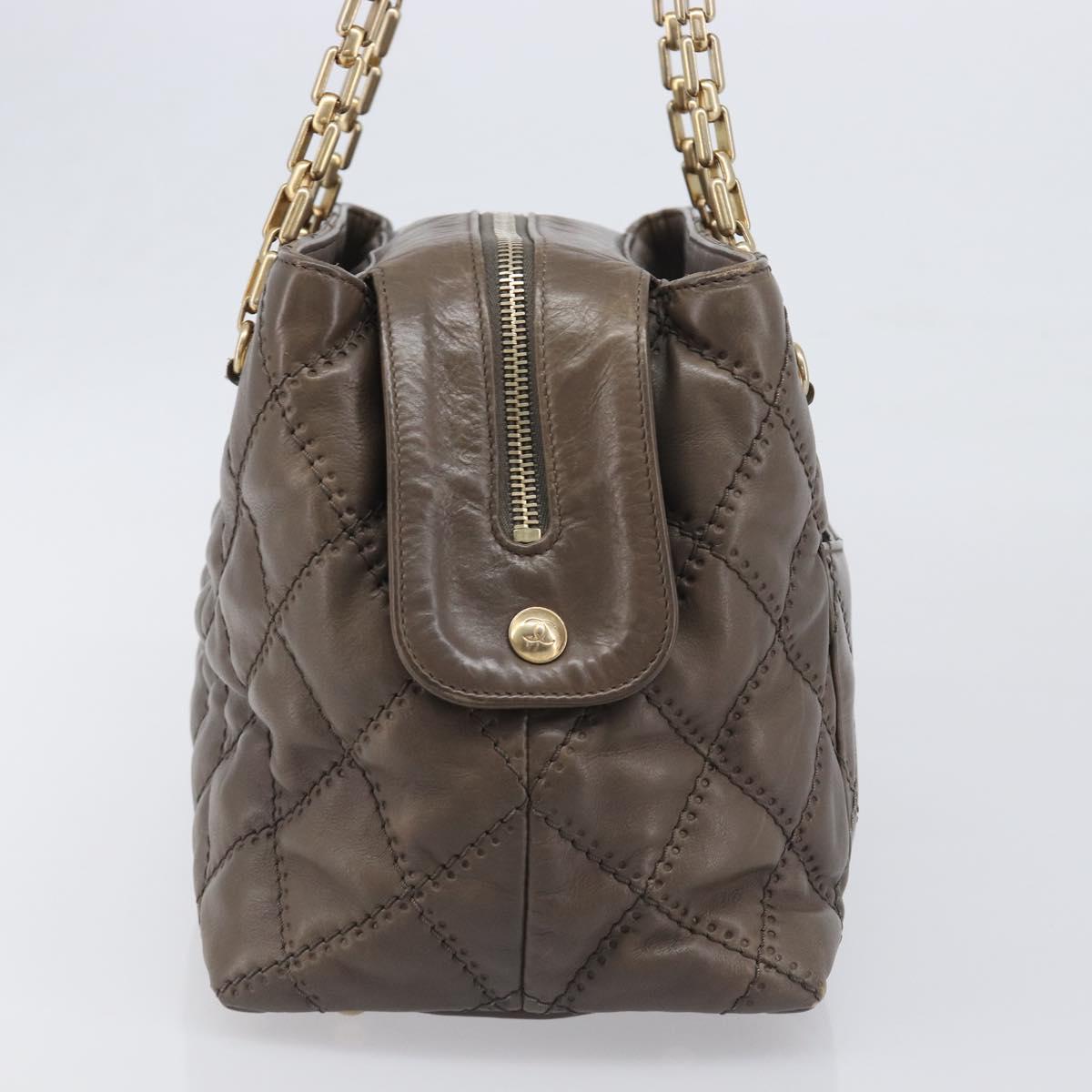 CHANEL Wild Stitch Chain Shoulder Bag Leather Brown Gold CC Auth yk20765V