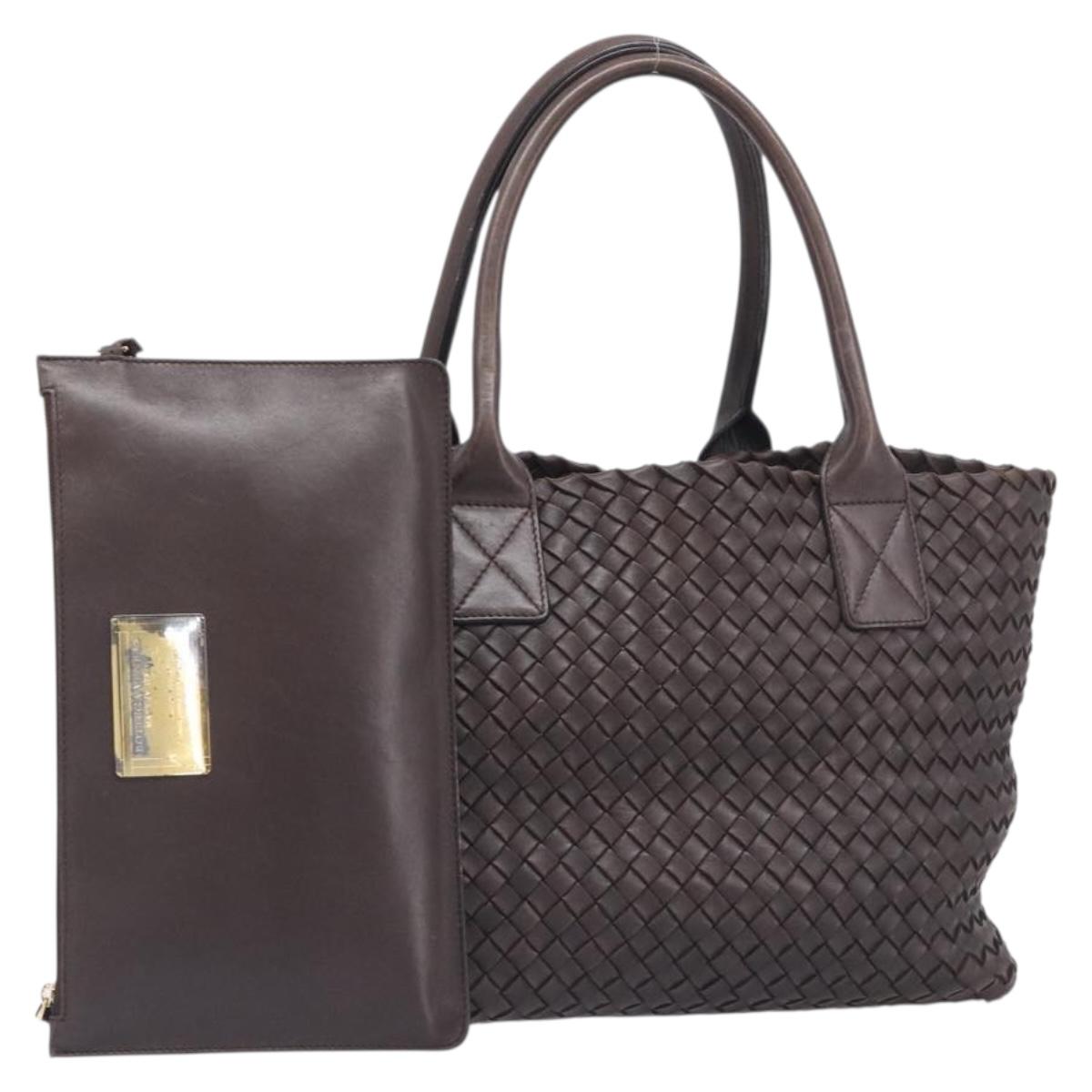 BOTTEGA VENETA INTRECCIATO Cabas PM Hand Bag Leather Brown 141498 Auth yk20767V