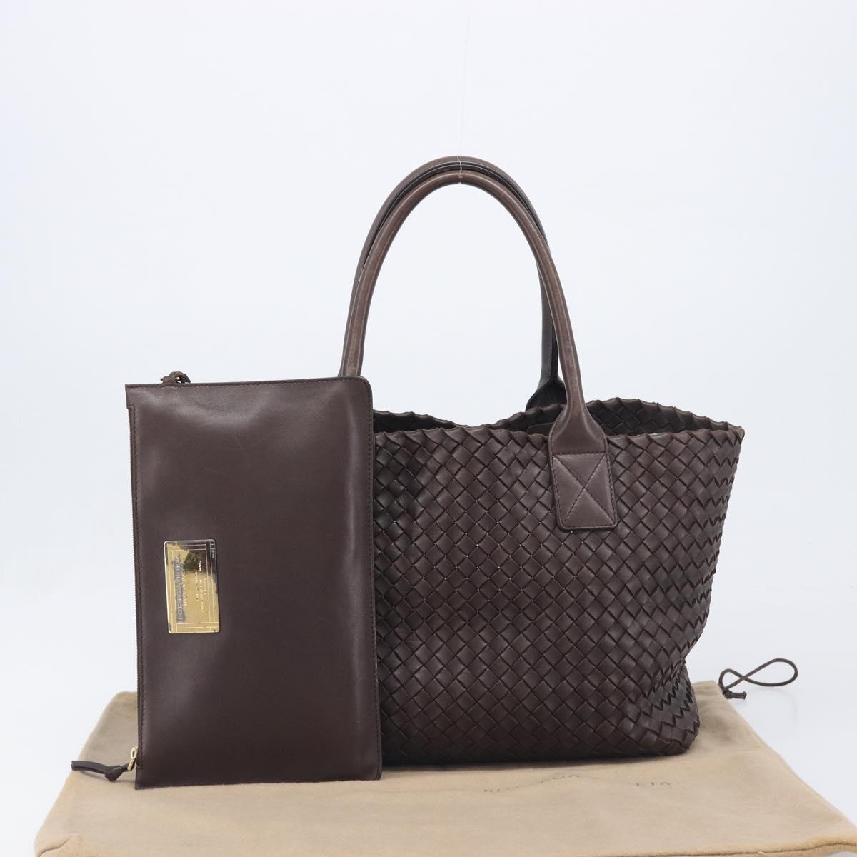 BOTTEGA VENETA INTRECCIATO Cabas PM Hand Bag Leather Brown 141498 Auth yk20767V