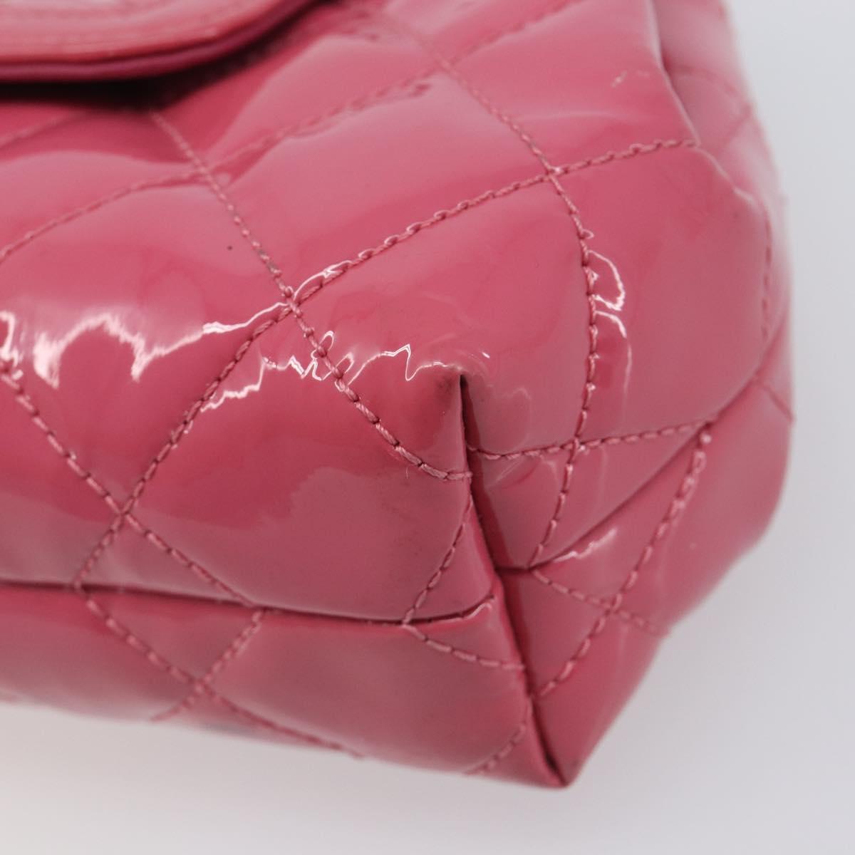 CHANEL Matelasse Chain Shoulder Bag Patent leather Pink Silver CC Auth yk20768V