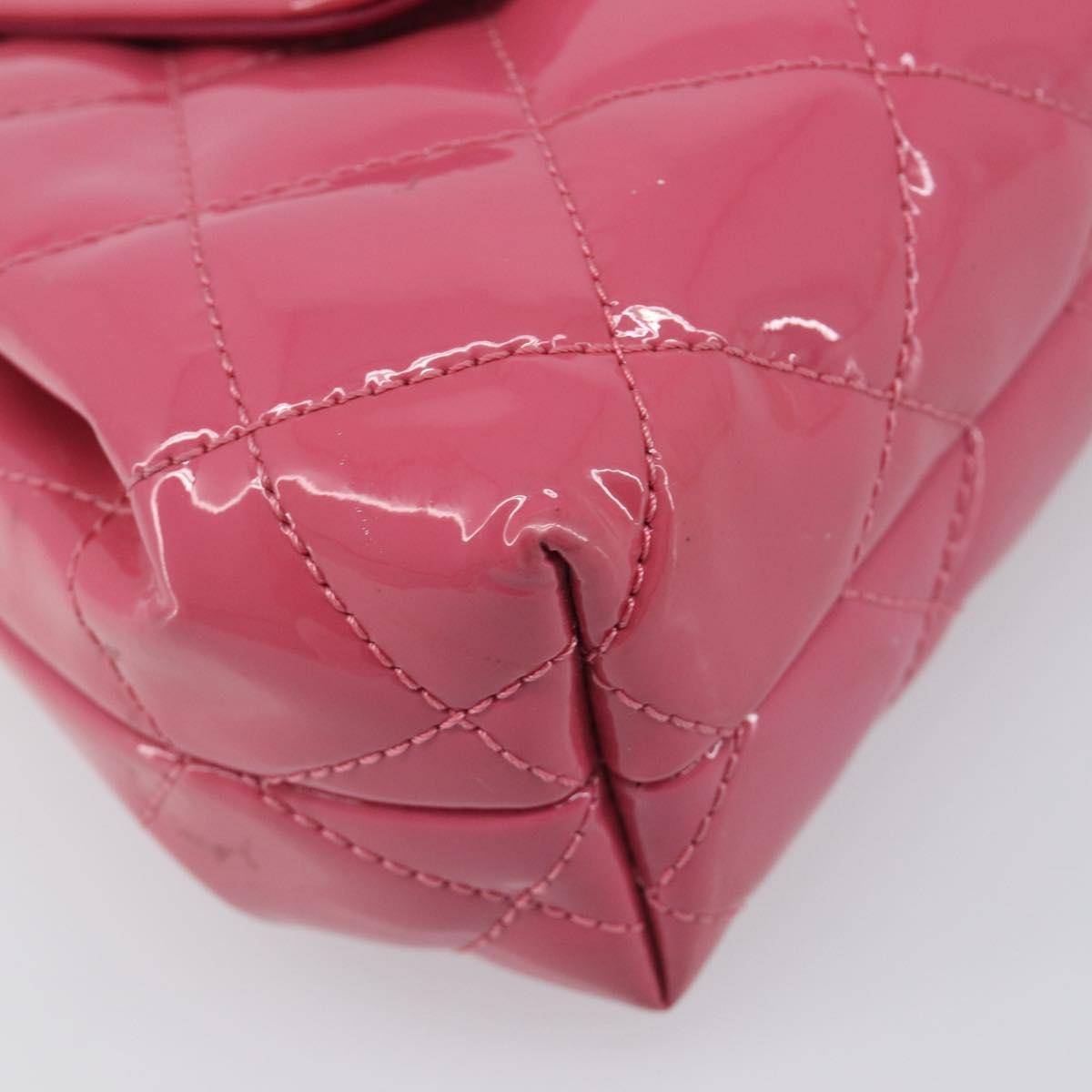 CHANEL Matelasse Chain Shoulder Bag Patent leather Pink Silver CC Auth yk20768V