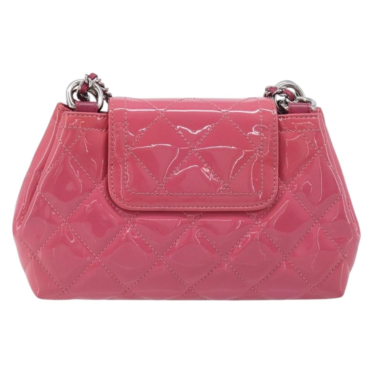 CHANEL Matelasse Chain Shoulder Bag Patent leather Pink Silver CC Auth yk20768V