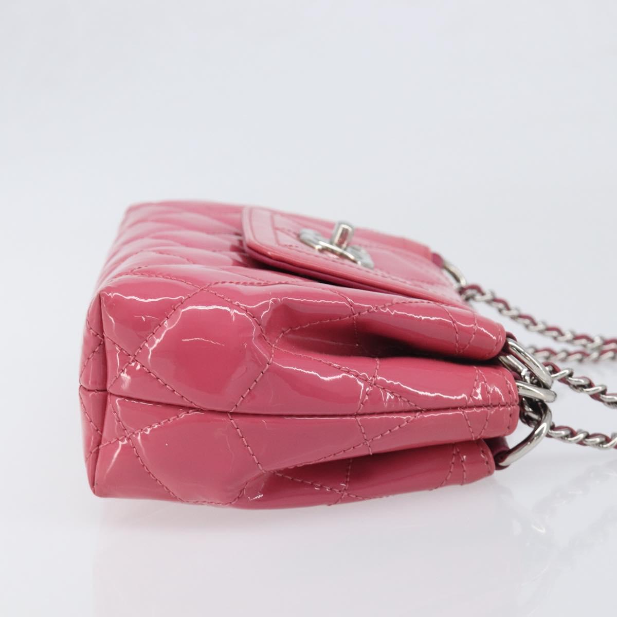 CHANEL Matelasse Chain Shoulder Bag Patent leather Pink Silver CC Auth yk20768V
