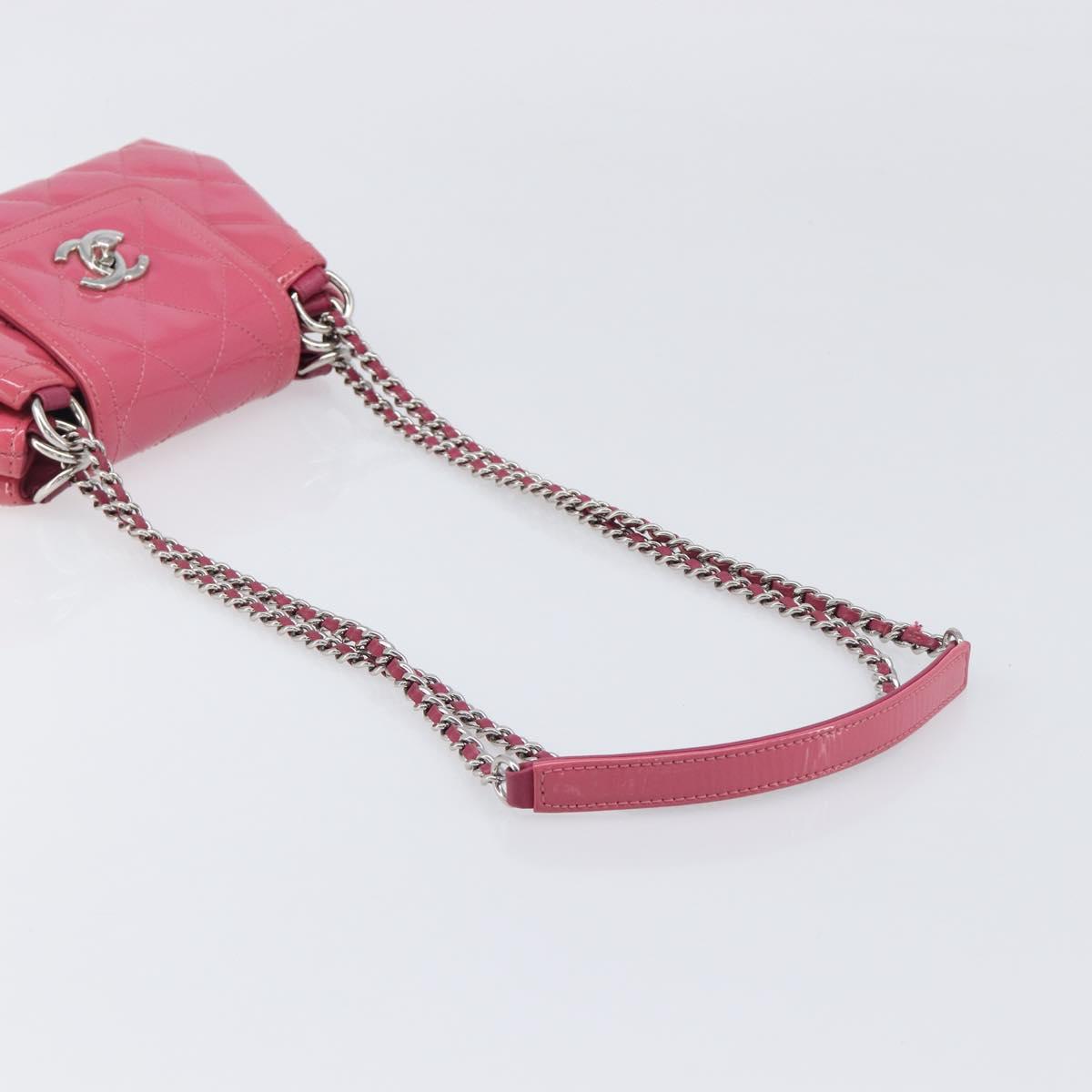 CHANEL Matelasse Chain Shoulder Bag Patent leather Pink Silver CC Auth yk20768V