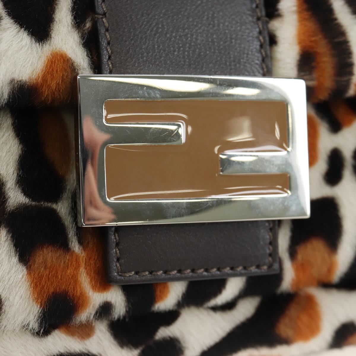 FENDI Leopard Pattern Mamma Baguette Bag Harako Leather 2way Auth yk20769SM