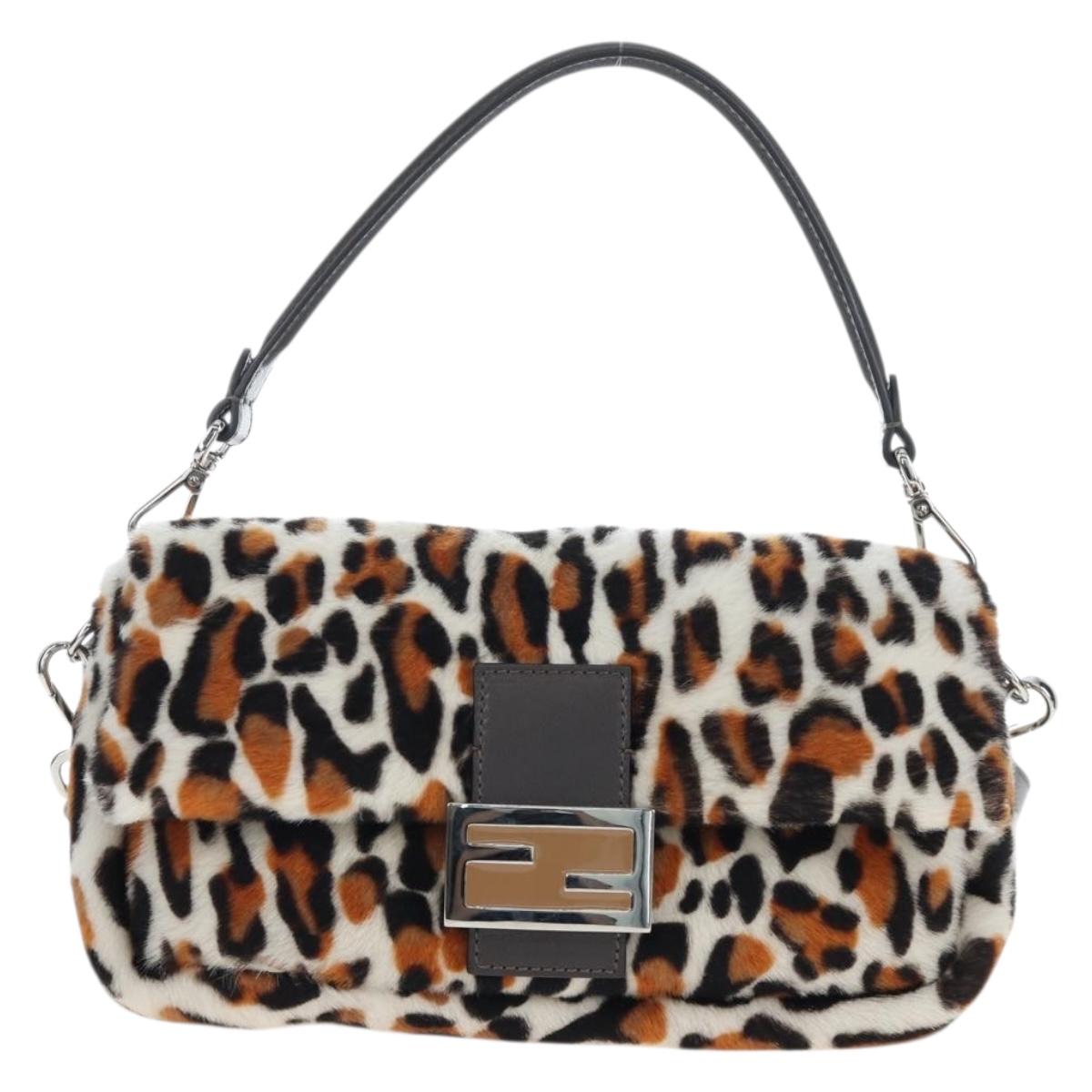 FENDI Leopard Pattern Mamma Baguette Bag Harako Leather 2way Auth yk20769SM