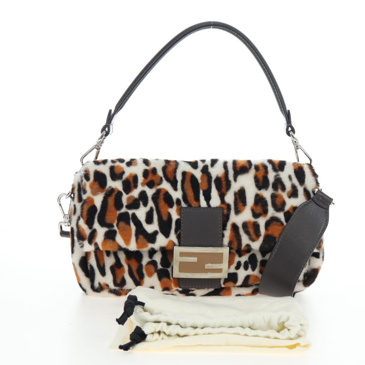 FENDI Leopard Pattern Mamma Baguette Bag Harako Leather 2way Auth yk20769SM
