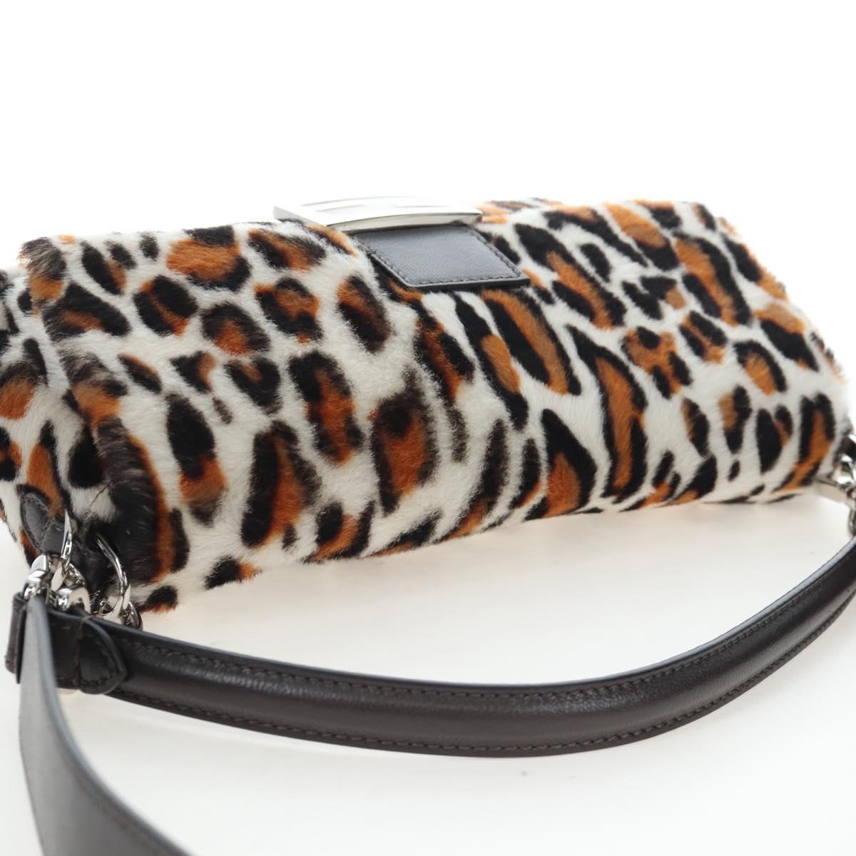 FENDI Leopard Pattern Mamma Baguette Bag Harako Leather 2way Auth yk20769SM