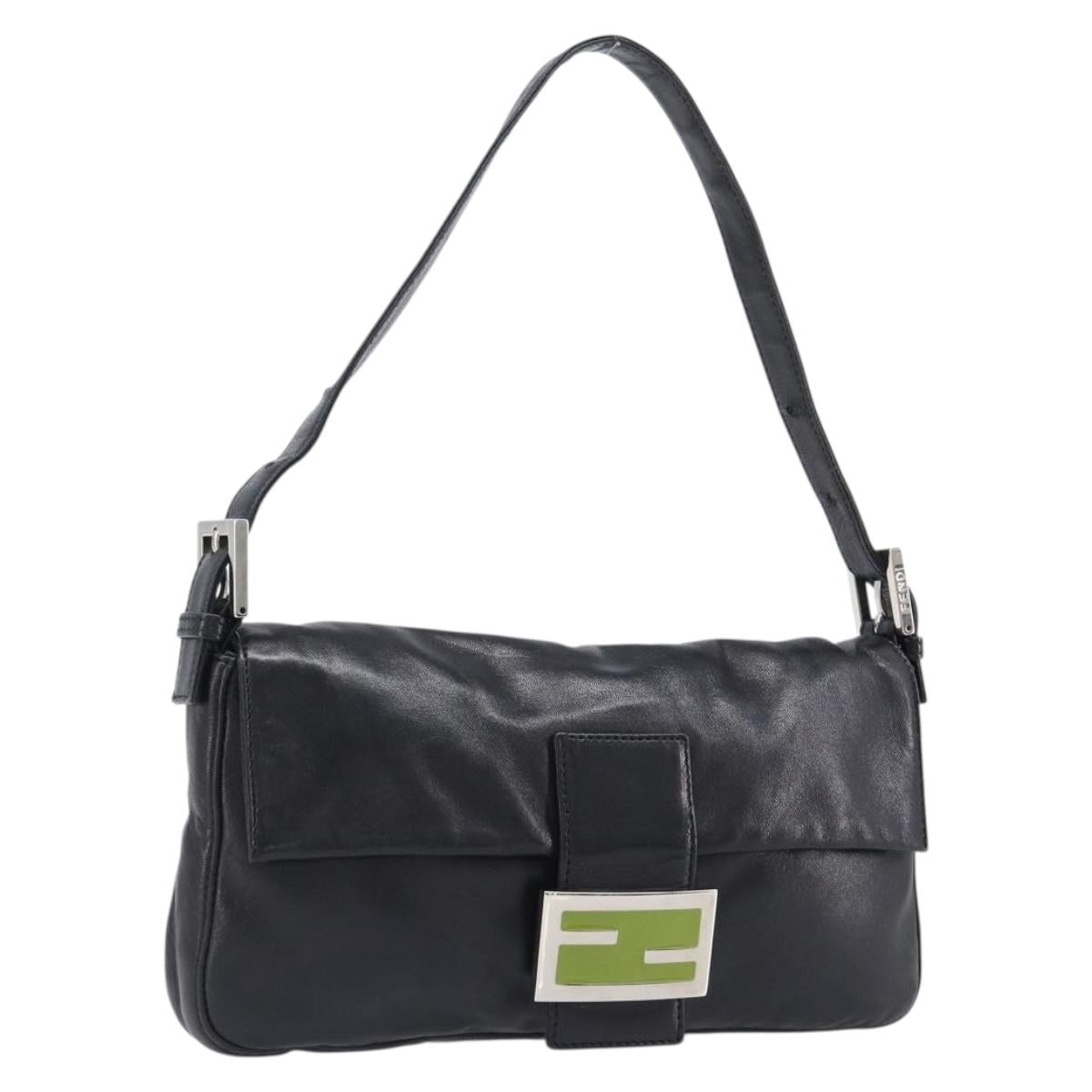 FENDI Mamma Baguette Shoulder Bag Leather Black Silver Auth yk20771SAM
