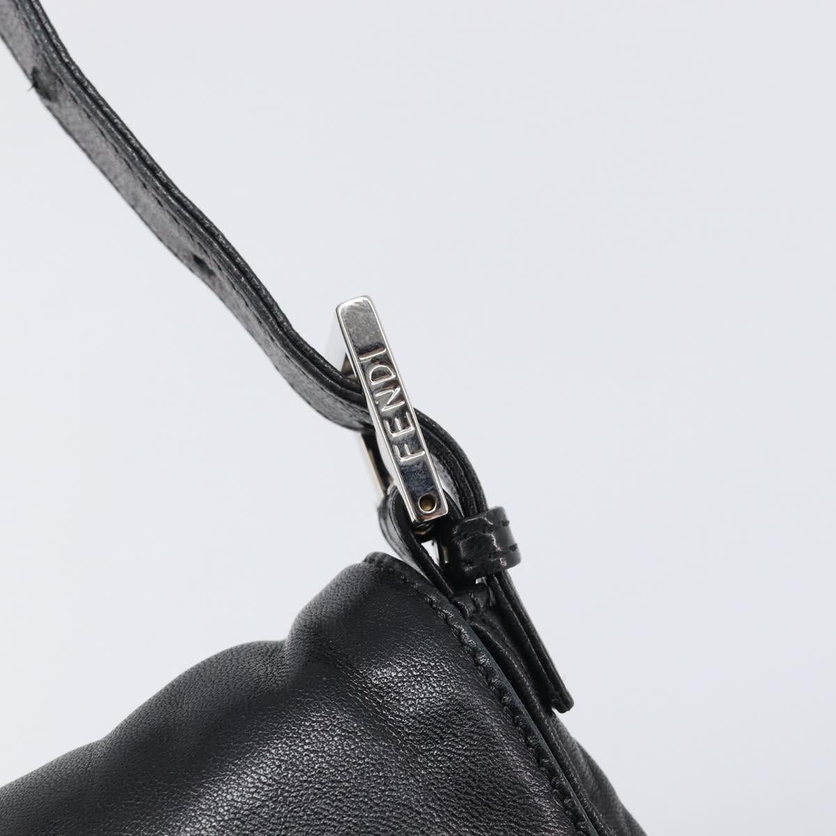 FENDI Mamma Baguette Shoulder Bag Leather Black Silver Auth yk20771SAM