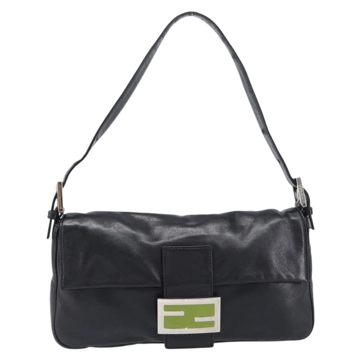 FENDI Mamma Baguette Shoulder Bag Leather Black Silver Auth yk20771SAM