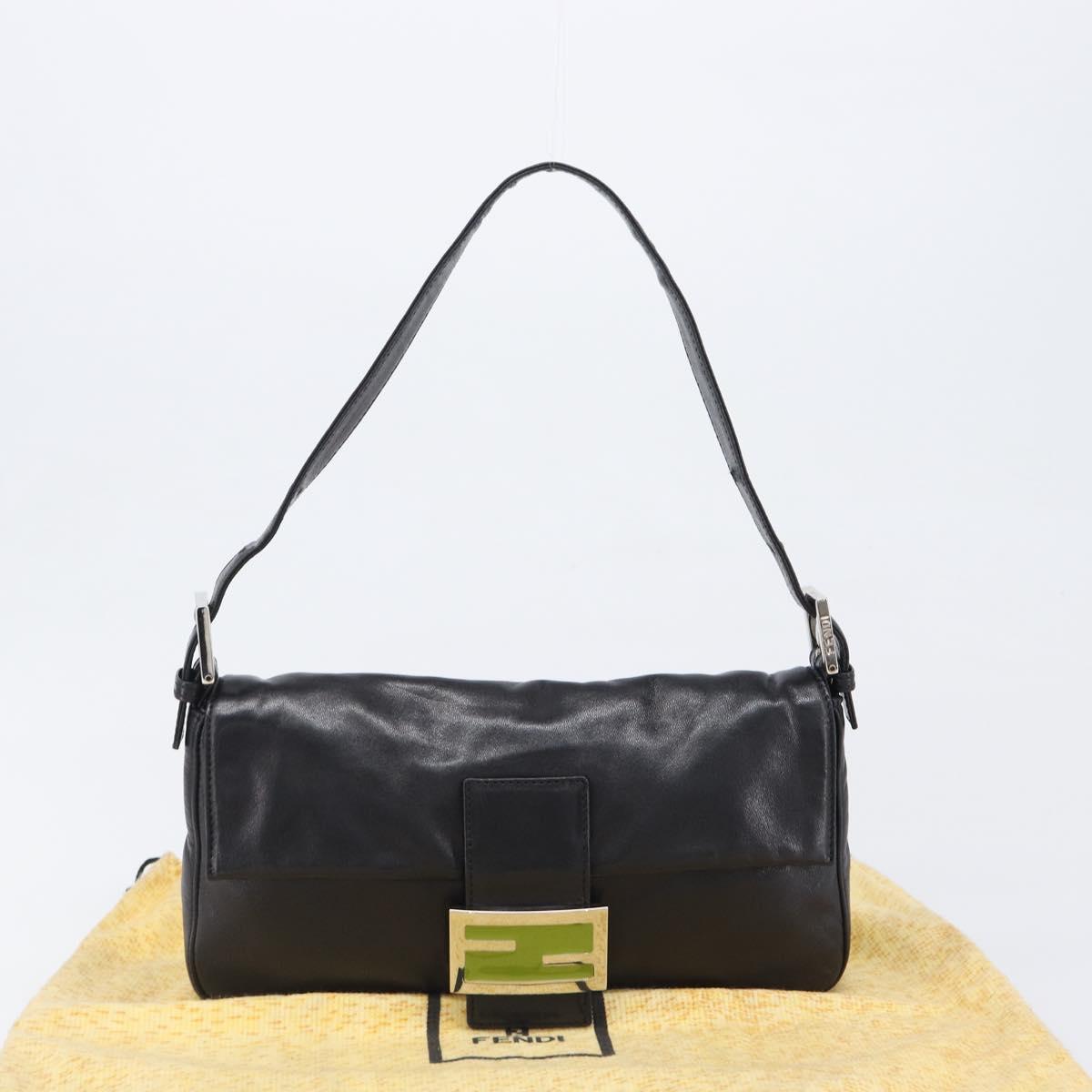 FENDI Mamma Baguette Shoulder Bag Leather Black Silver Auth yk20771SAM