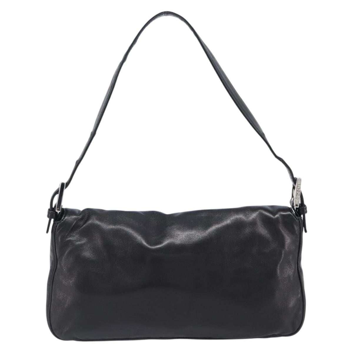 FENDI Mamma Baguette Shoulder Bag Leather Black Silver Auth yk20771SAM