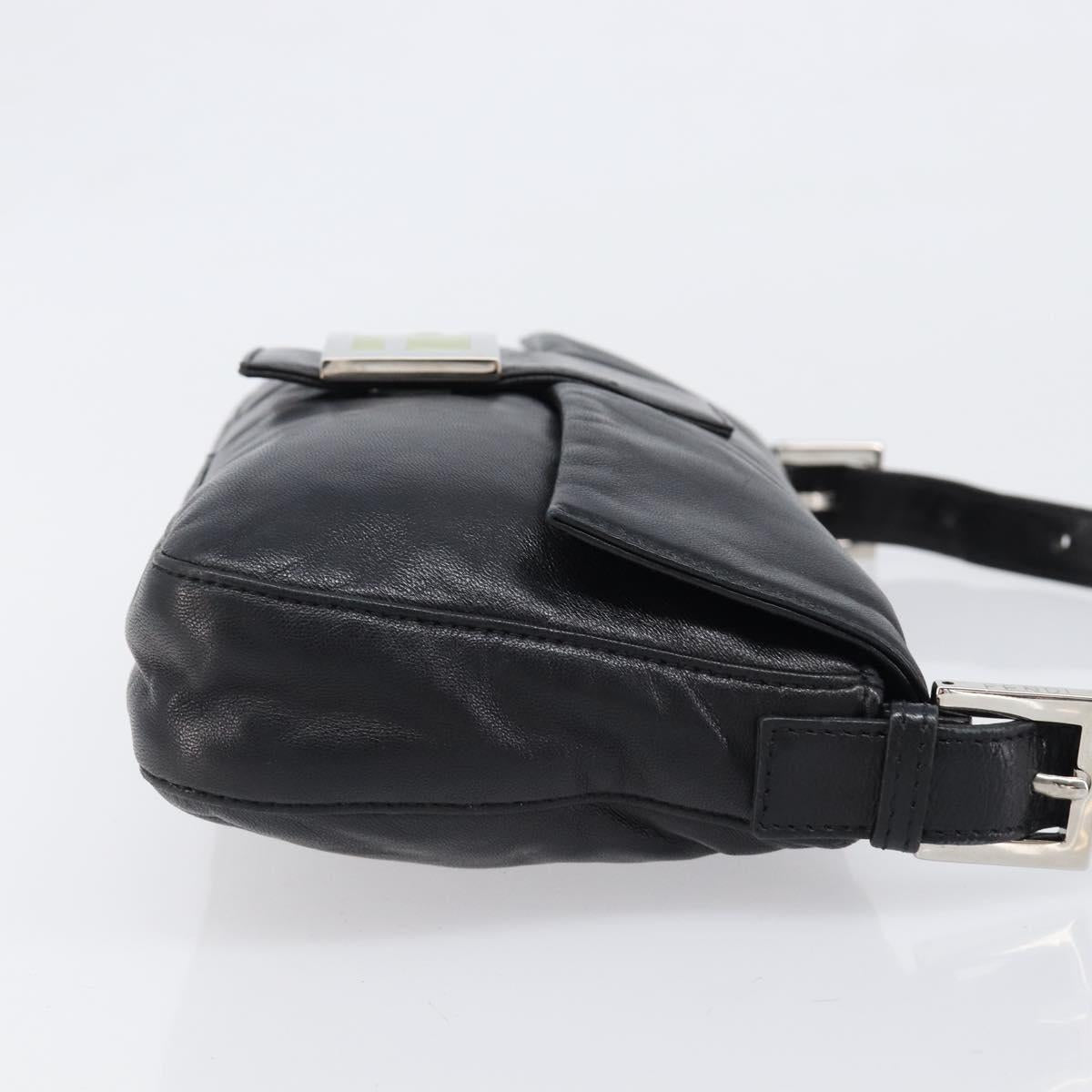 FENDI Mamma Baguette Shoulder Bag Leather Black Silver Auth yk20771SAM