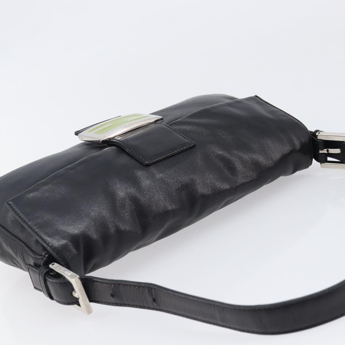 FENDI Mamma Baguette Shoulder Bag Leather Black Silver Auth yk20771SAM