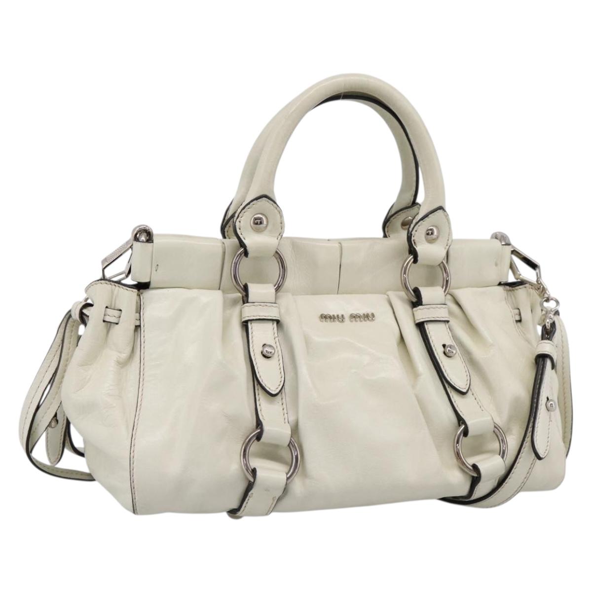 Miu Miu Hand Bag Leather 2way White Silver Auth yk20773M