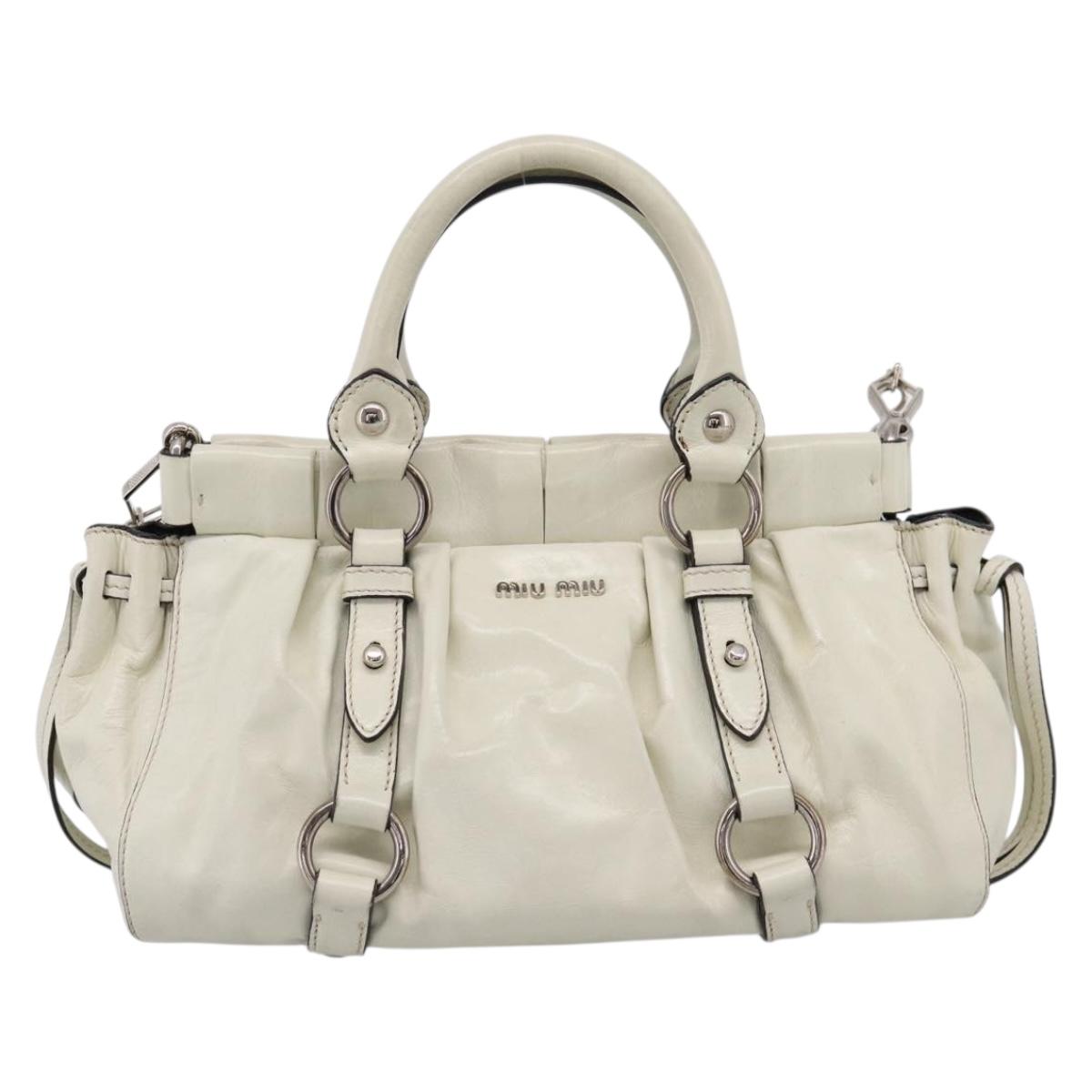 Miu Miu Hand Bag Leather 2way White Silver Auth yk20773M