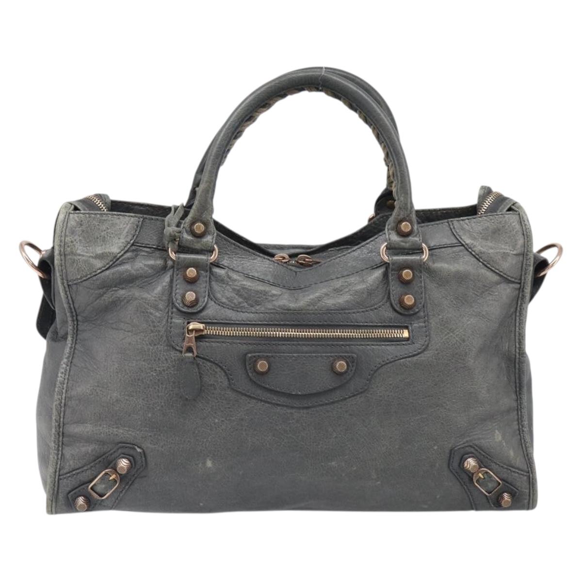 BALENCIAGA The City Hand Bag Leather 2way Gray Gold 281770 Auth yk20775M