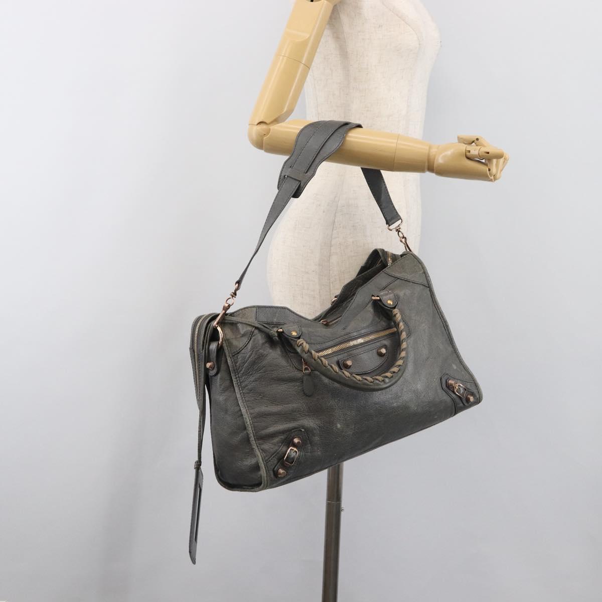 BALENCIAGA The City Hand Bag Leather 2way Gray Gold 281770 Auth yk20775M