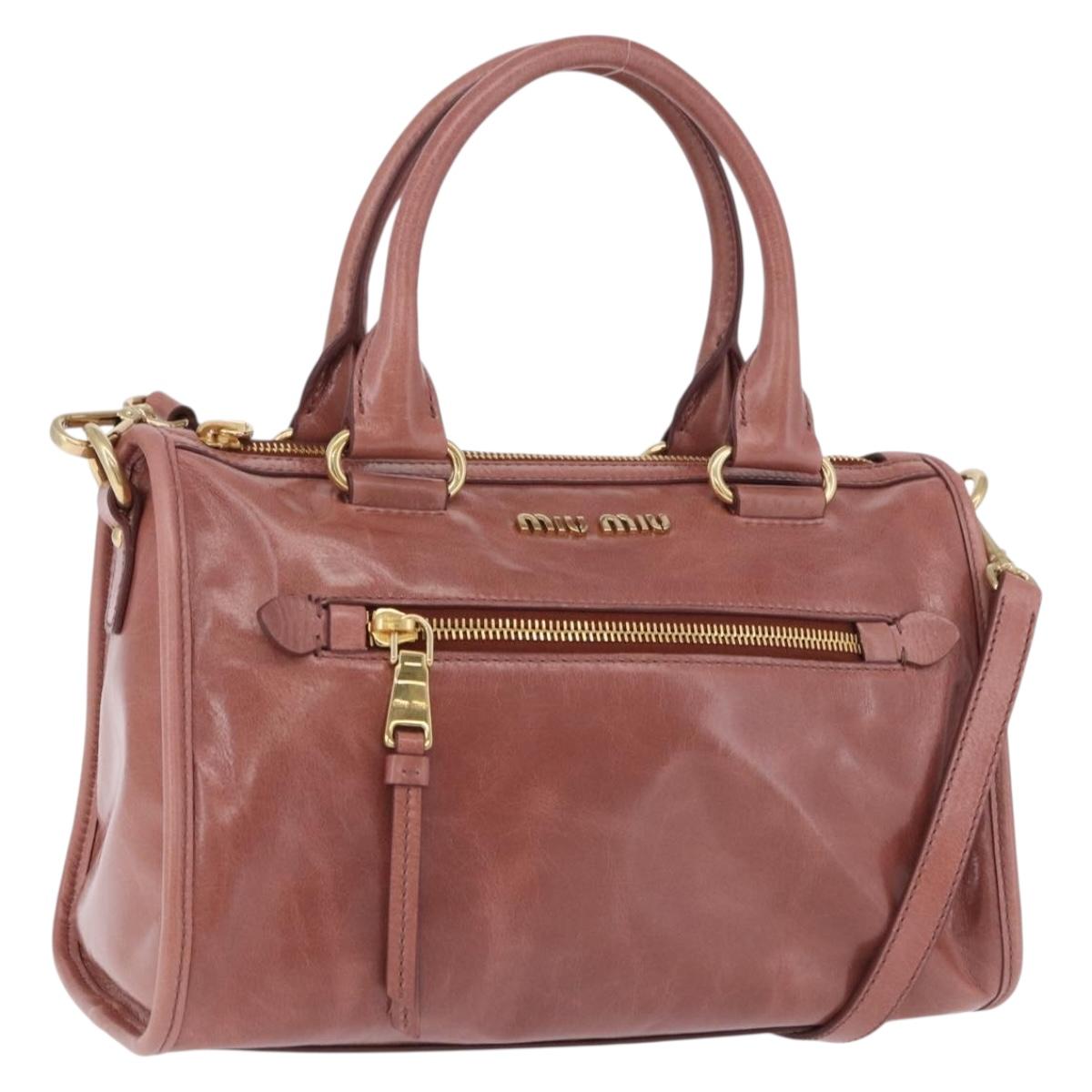 Miu Miu Matelasse Hand Bag Leather 2way Pink Gold Auth yk20776M