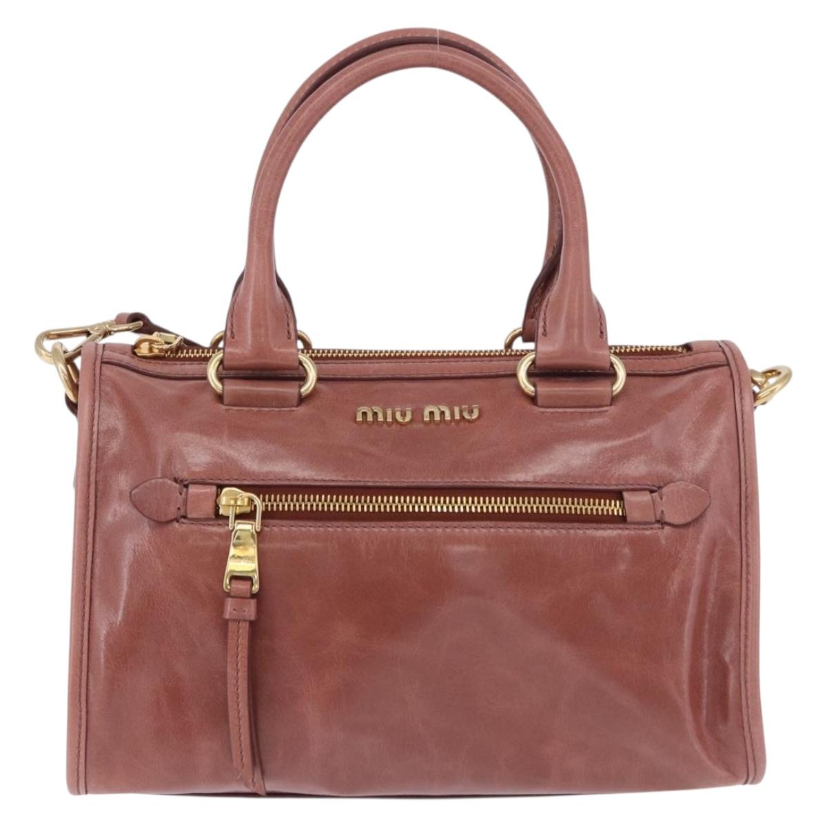 Miu Miu Matelasse Hand Bag Leather 2way Pink Gold Auth yk20776M