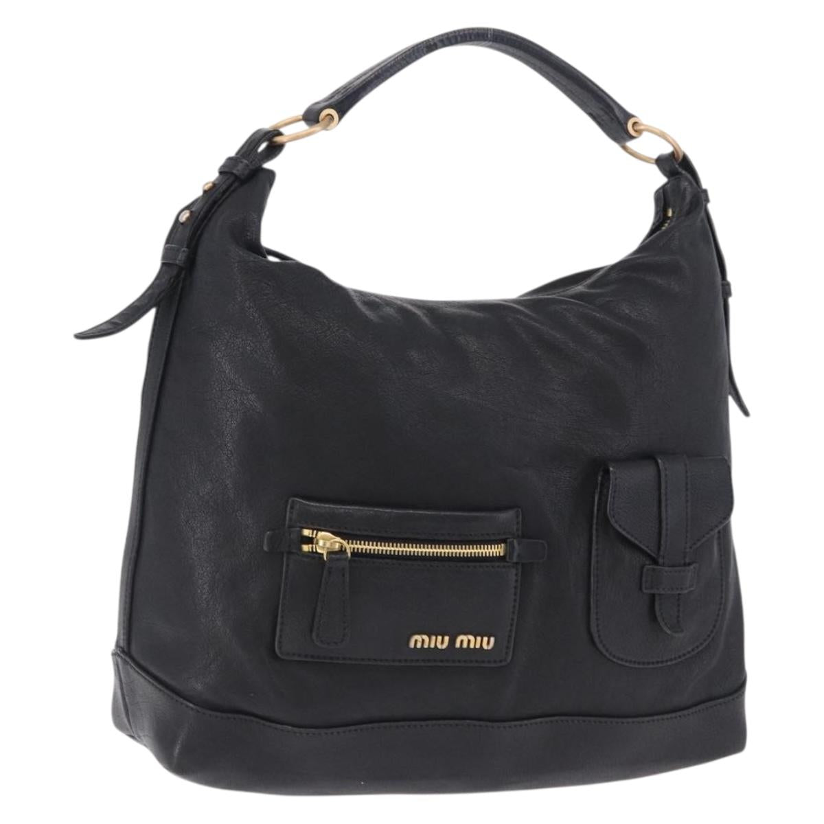 Miu Miu Shoulder Bag Leather Black Gold Auth yk20777M