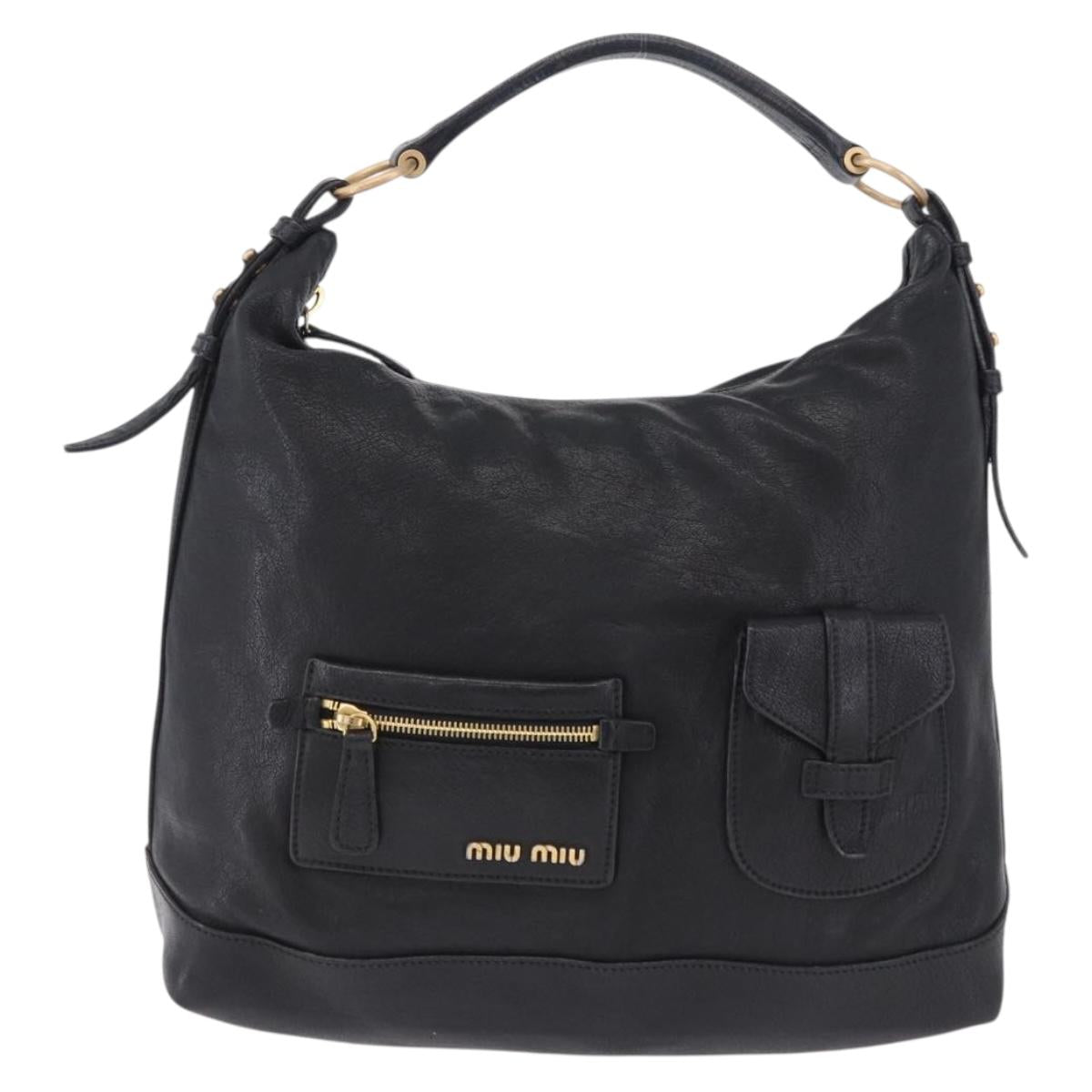 Miu Miu Shoulder Bag Leather Black Gold Auth yk20777M