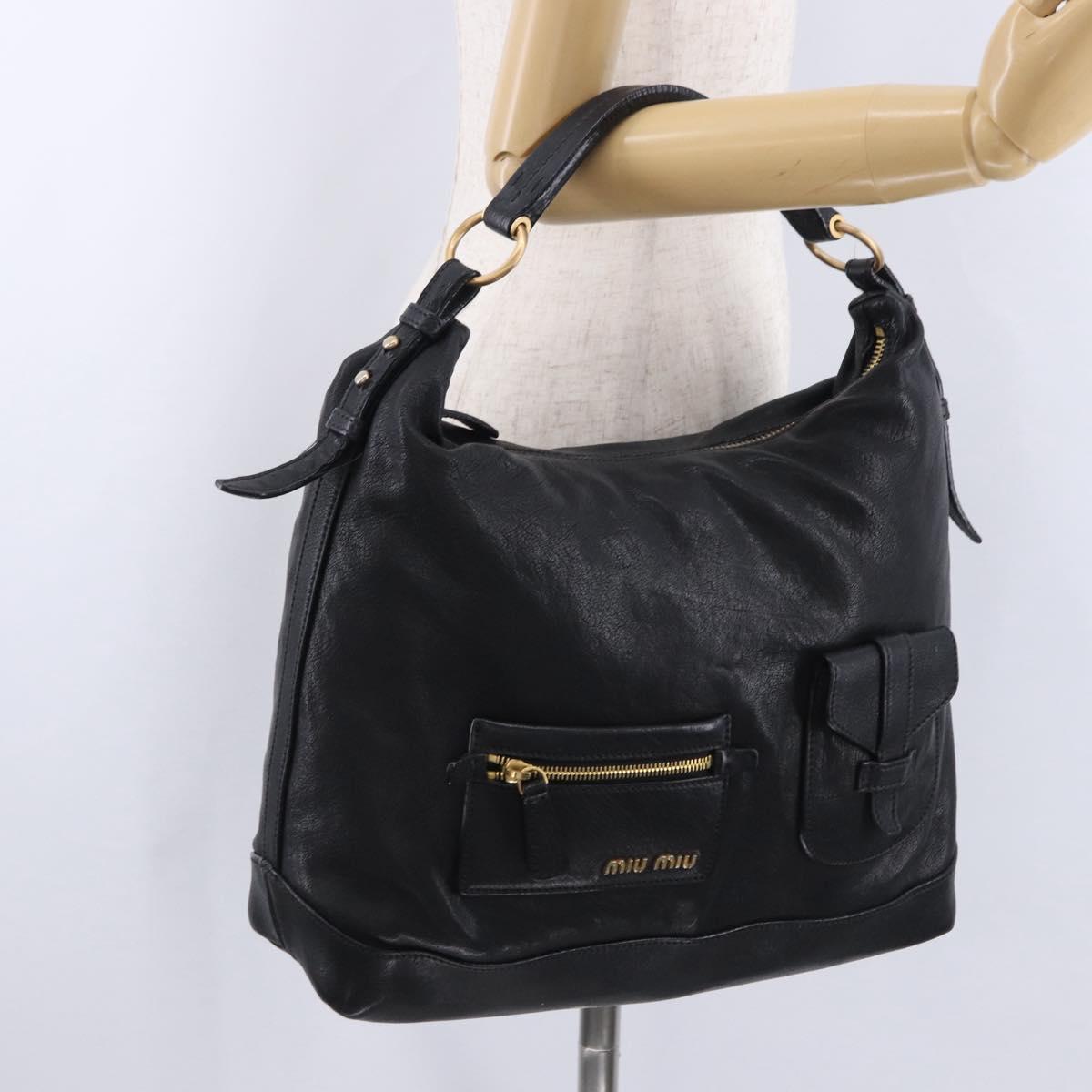 Miu Miu Shoulder Bag Leather Black Gold Auth yk20777M